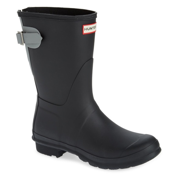New Hunter Original Short Back Adjustable Waterproof Rain Boot BLACK/TUNDRA GREY - Picture 1 of 5